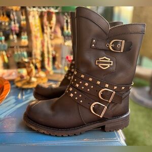 Harley-Davidson Women’s Leather Studded Motorcycle Boots • Size 9M • Biker Punk